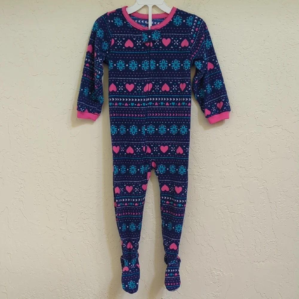 3/$20🌟 Carter's Girls Fair Isle Fleece Long-Sleeve Loose Fit Footed Pajamas 3T